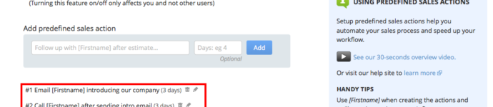 Predefined sales actions in OnePageCRM