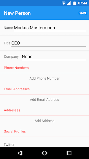 Screenshot Highrise Android App Kontaktformular
